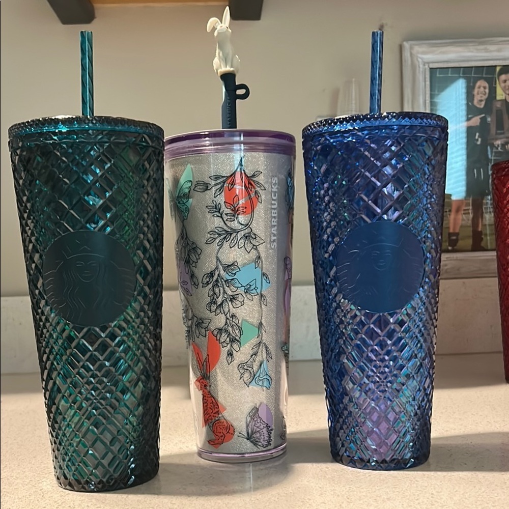 Starbucks Teal and Blue Textured Tumblers